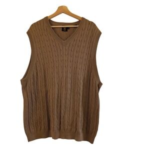 Trump Golf Mens XL Tan‎ Cable Knit V-Neck Sweater Vest 100% Mercerized Cotton